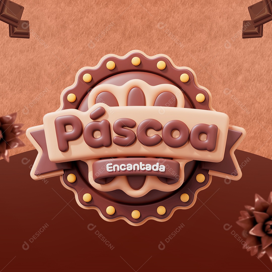 Páscoa Encantada Selo 3D para Composição PSD