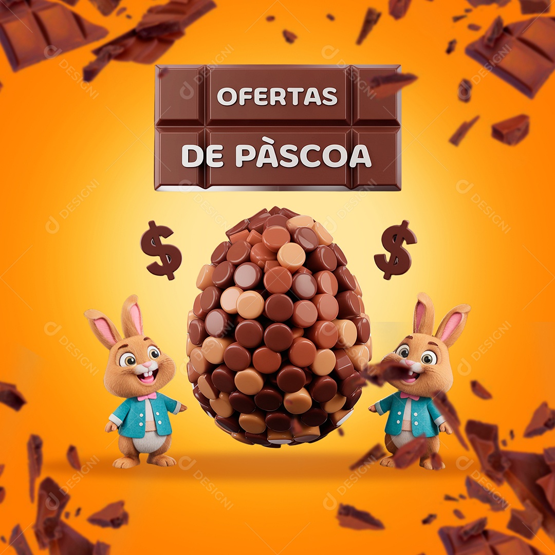 Ofertas de Páscoa Selo 3D para Composição PSD