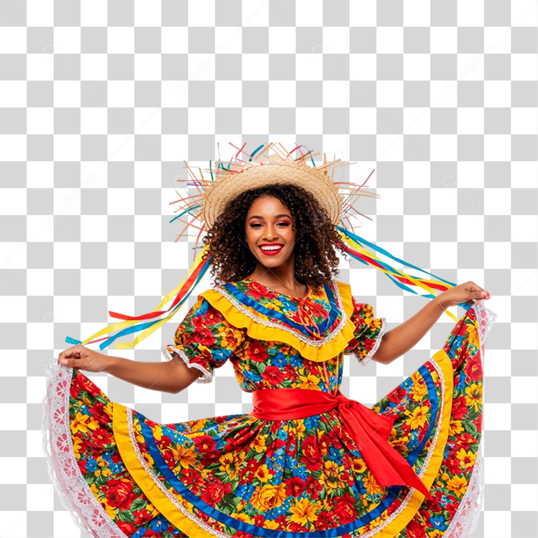 Mulher com Roupa de Festa Junina PNG Transparente