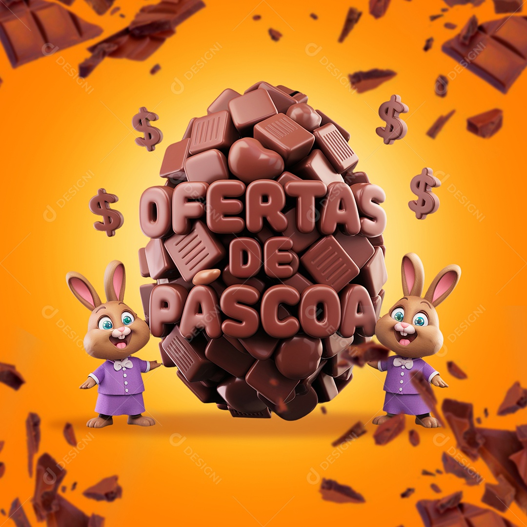 Ofertas de Páscoa Selo 3D para Composição PSD