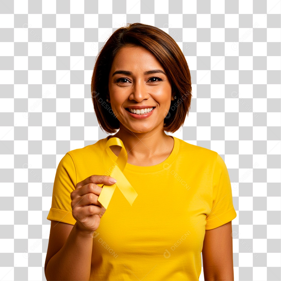Mulher com Fita Amarela PNG Transparente