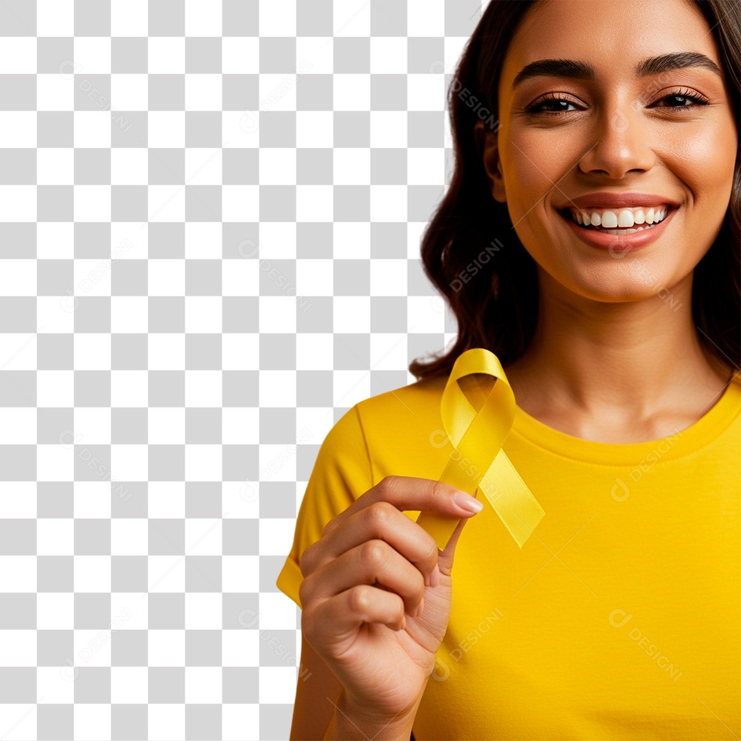 Mulher com Fita Amarela PNG Transparente