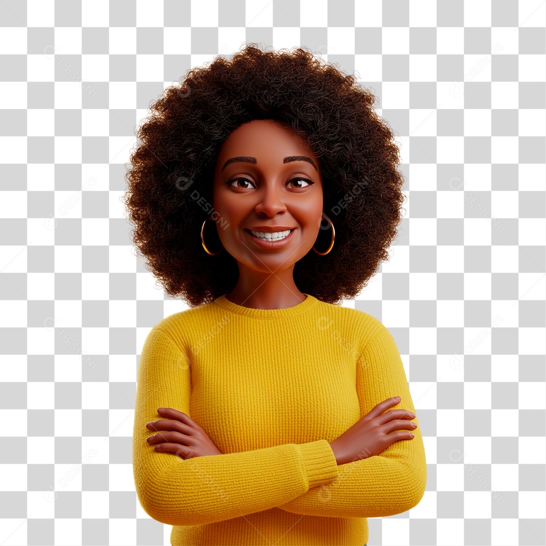 Personagem Mulher Negra Sorrindo PNG Transparente