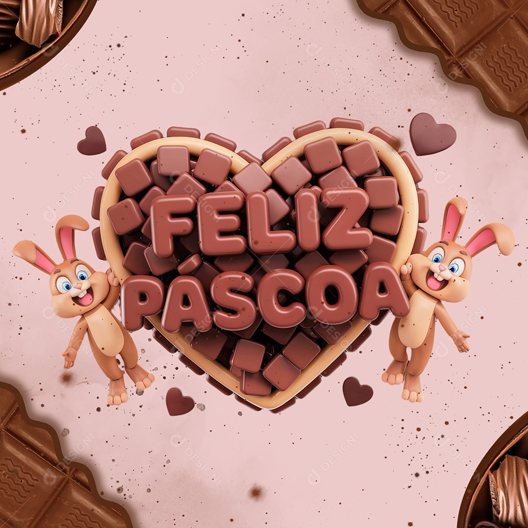 Feliz Páscoa Selo 3D para Composição PSD