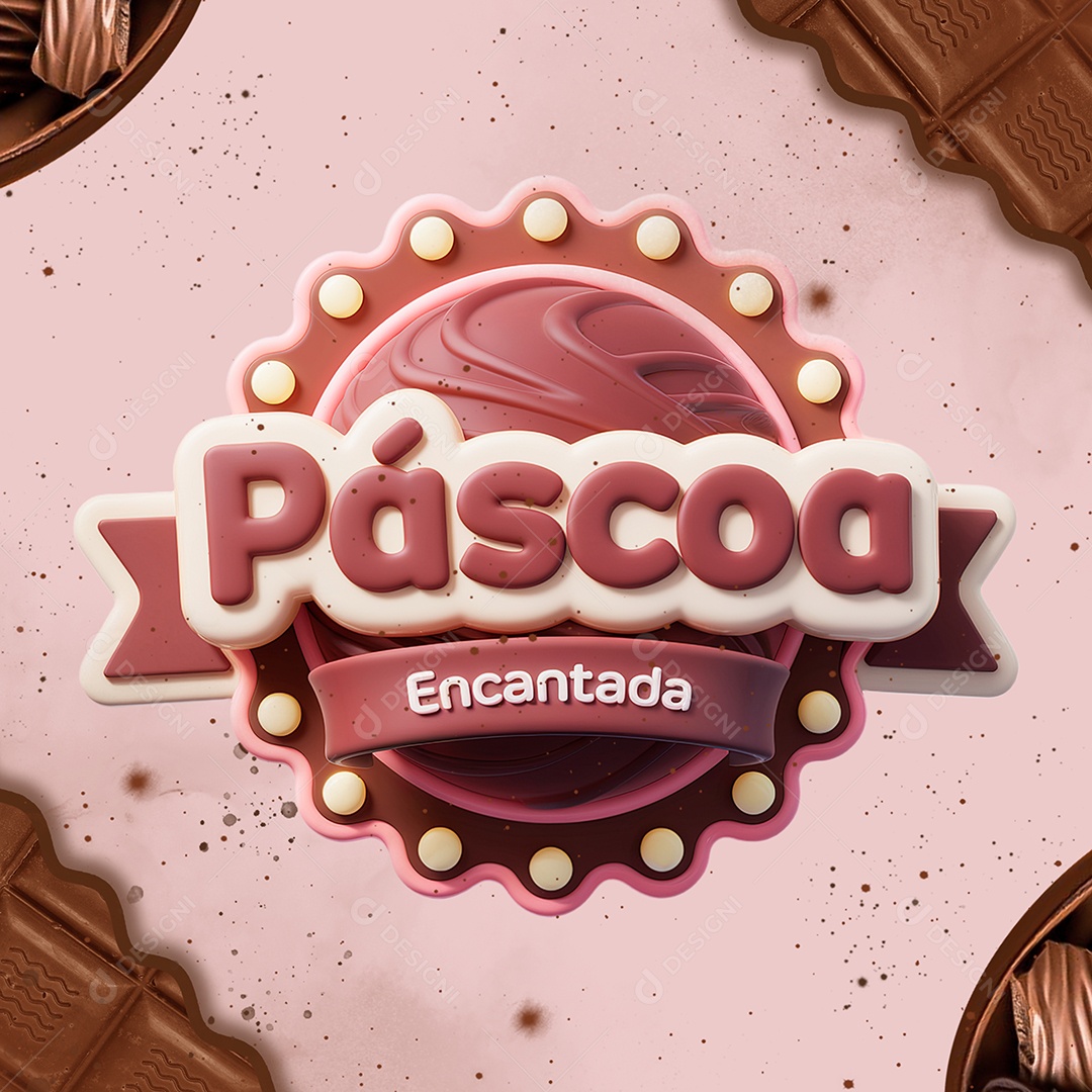 Páscoa Encantada Selo 3D para Composição PSD