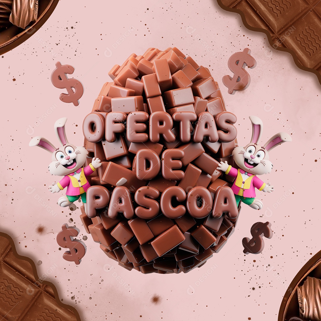 Ofertas de Páscoa Selo 3D  para Composição PSD