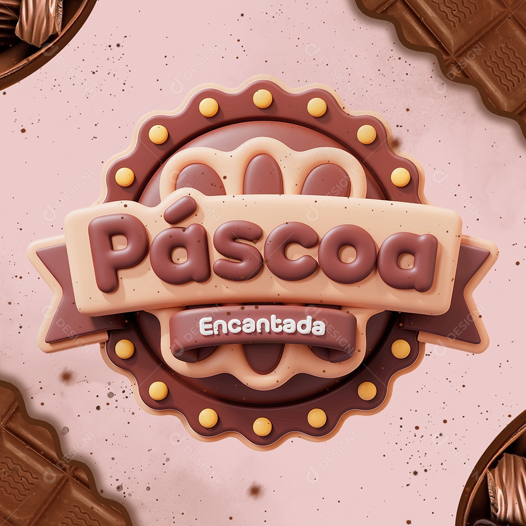 Páscoa Encantada Selo 3D para Composição PSD