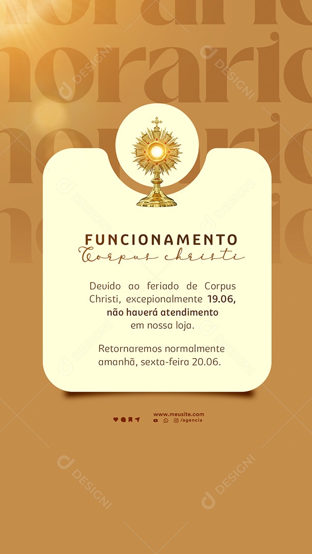 Story Dia de Corpus Christi Horário de Funcionamento Social Media PSD Editável