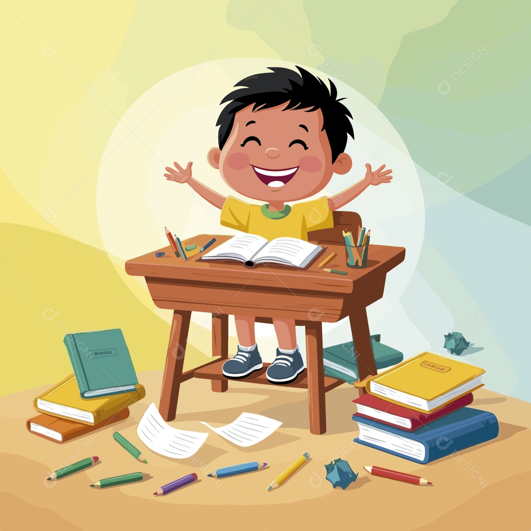 Aluno Comemorando o Dia do Estudante Ilustração Vetor EPS