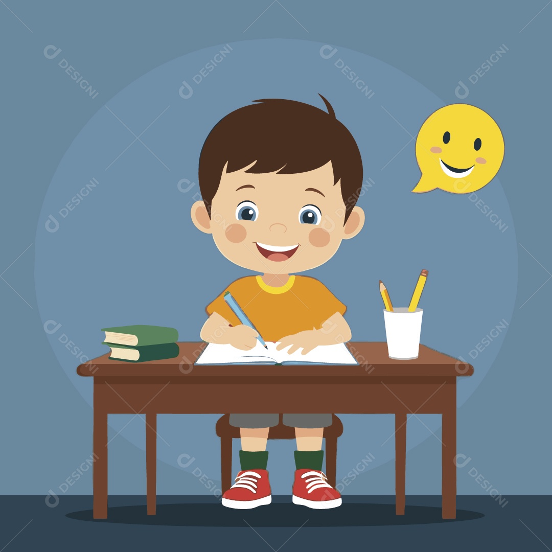 Aluno Sentado na Cadeira Escrevendo Ilustração Vetor EPS