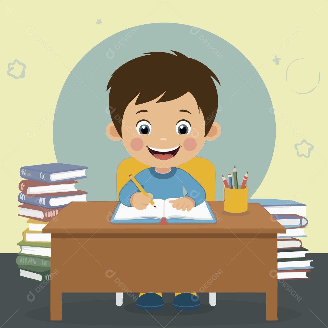 Aluno Sentado na Cadeira Estudando Ilustração Vetor EPS