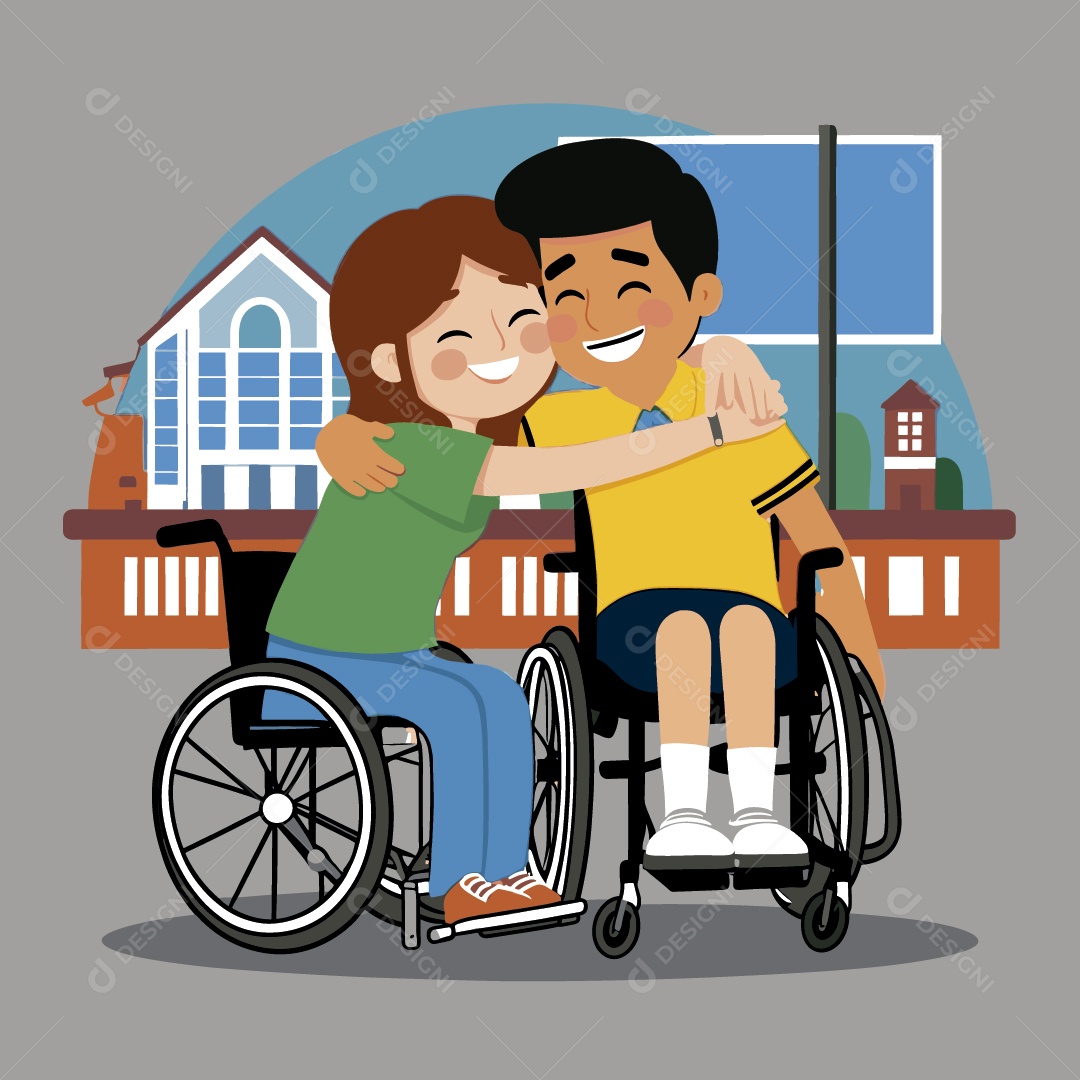 Alunos Cadeirantes Se Abraçando Ilustração Vetor EPSf