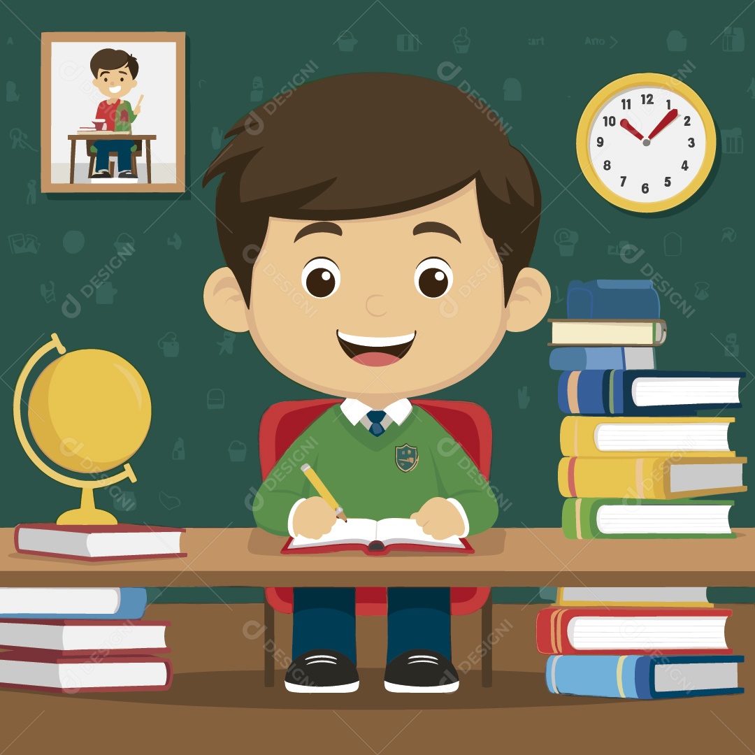 Menina Estudante Sentada na Cadeira da Escola Estudante Ilustração Vetor EPS