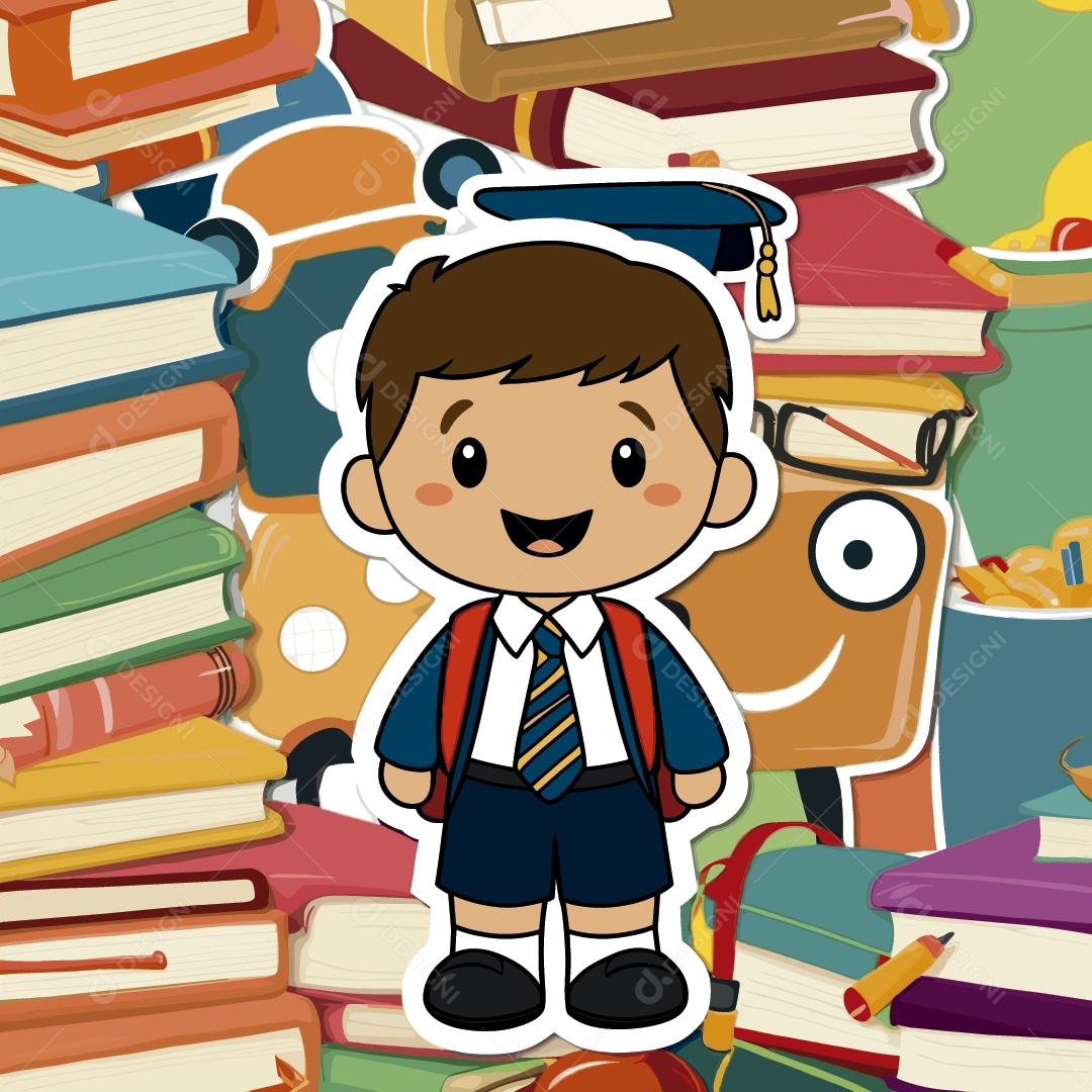 Figurinha de Estudante Usando Terno Ilustração Vetor EPS