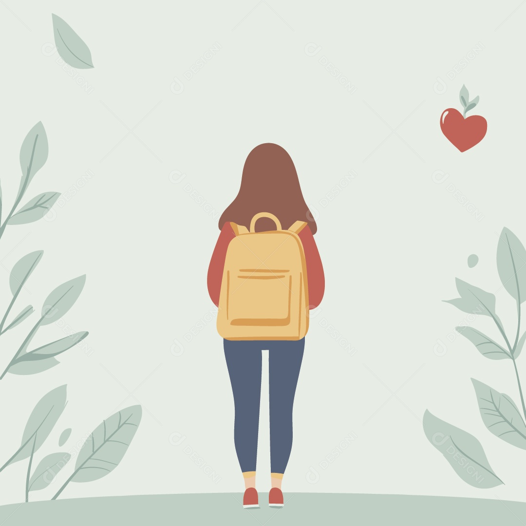 Menina Estudante Mochila nas Costas Ilustração Vetor EPS