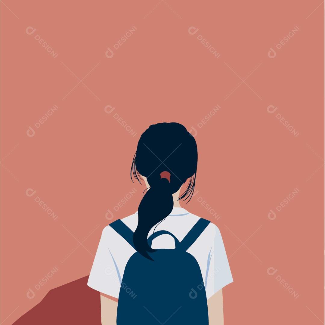 Menina Estudante Mochila nas Costas Ilustração Vetor EPS