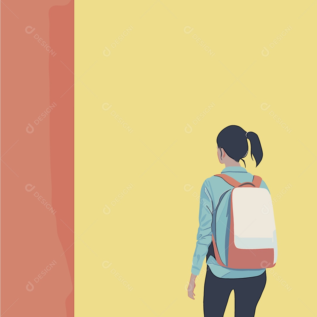 Menina Estudante Mochila nas Costas Ilustração Vetor EPS