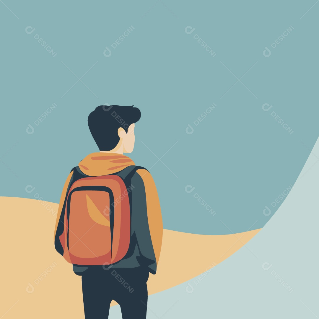 Menino Estudante com Mochila nas Costas Ilustração Vetor EPS