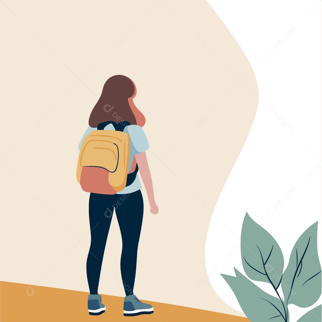 Mulher Estudante com Mochila nas Costas Ilustração Vetor EPS