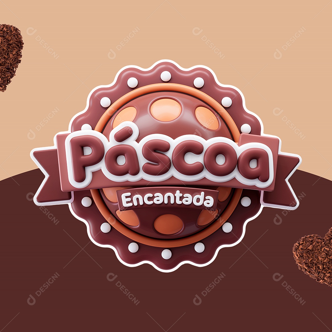 Páscoa Encantada Selo 3D para Composição PSD