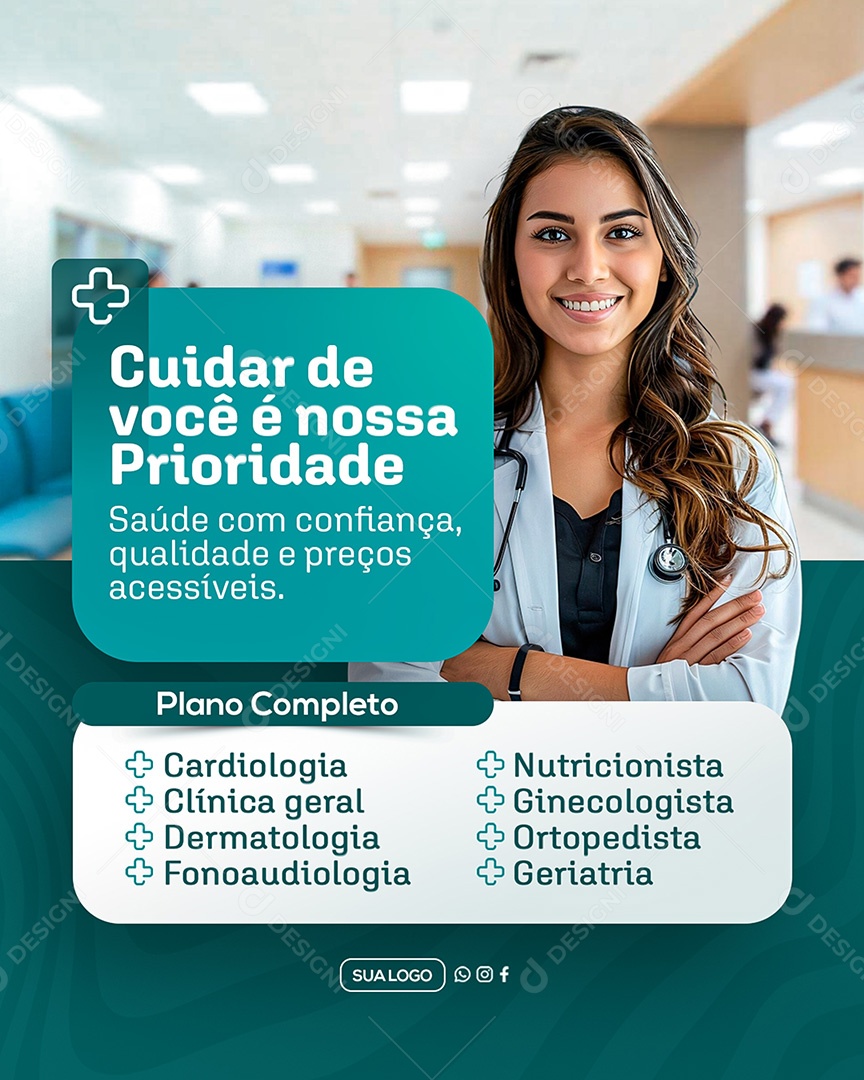 Convênio Médico Cuidar é Nossa Prioridade Social Media PSD Editável
