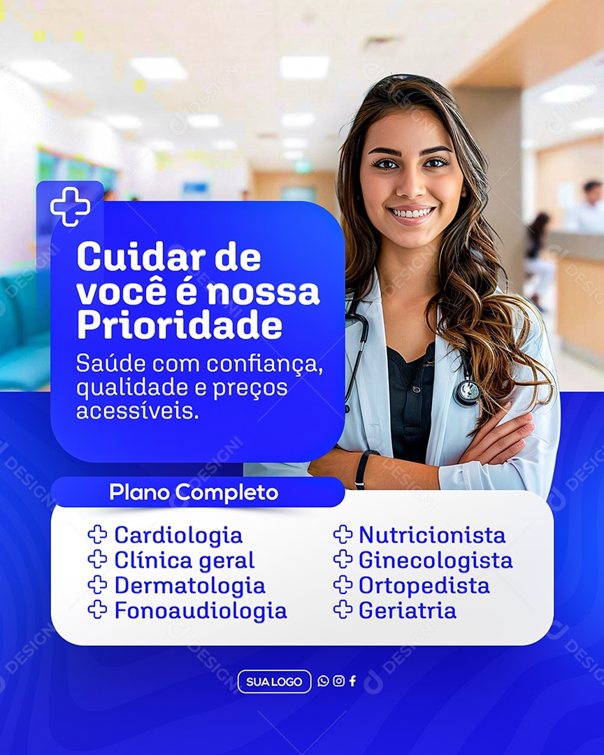 Convênio Médico Cuidar é Nossa Prioridade Social Media PSD Editável