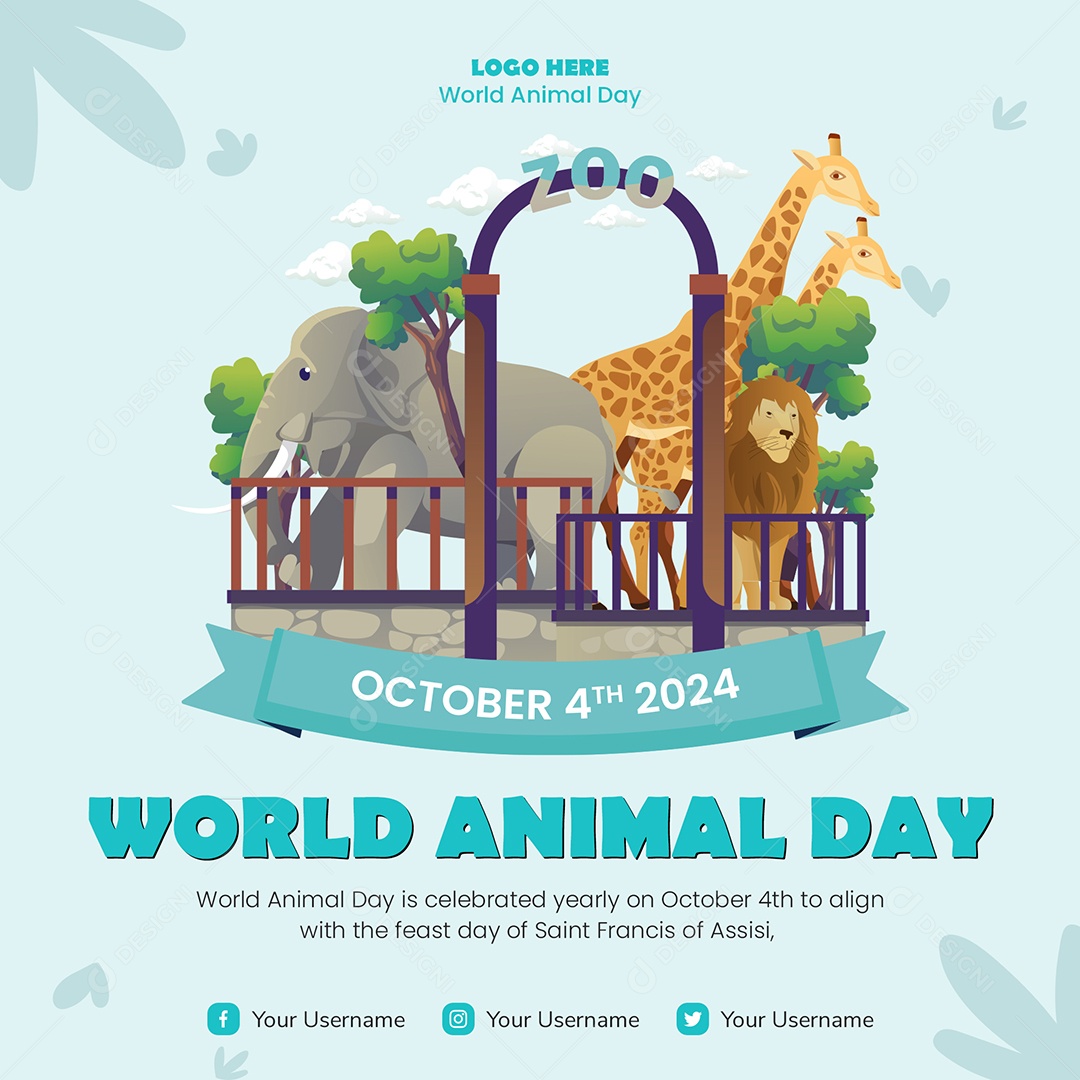 Feliz Dia Dos Animais 04 de Outubro Social Media PSD Editável