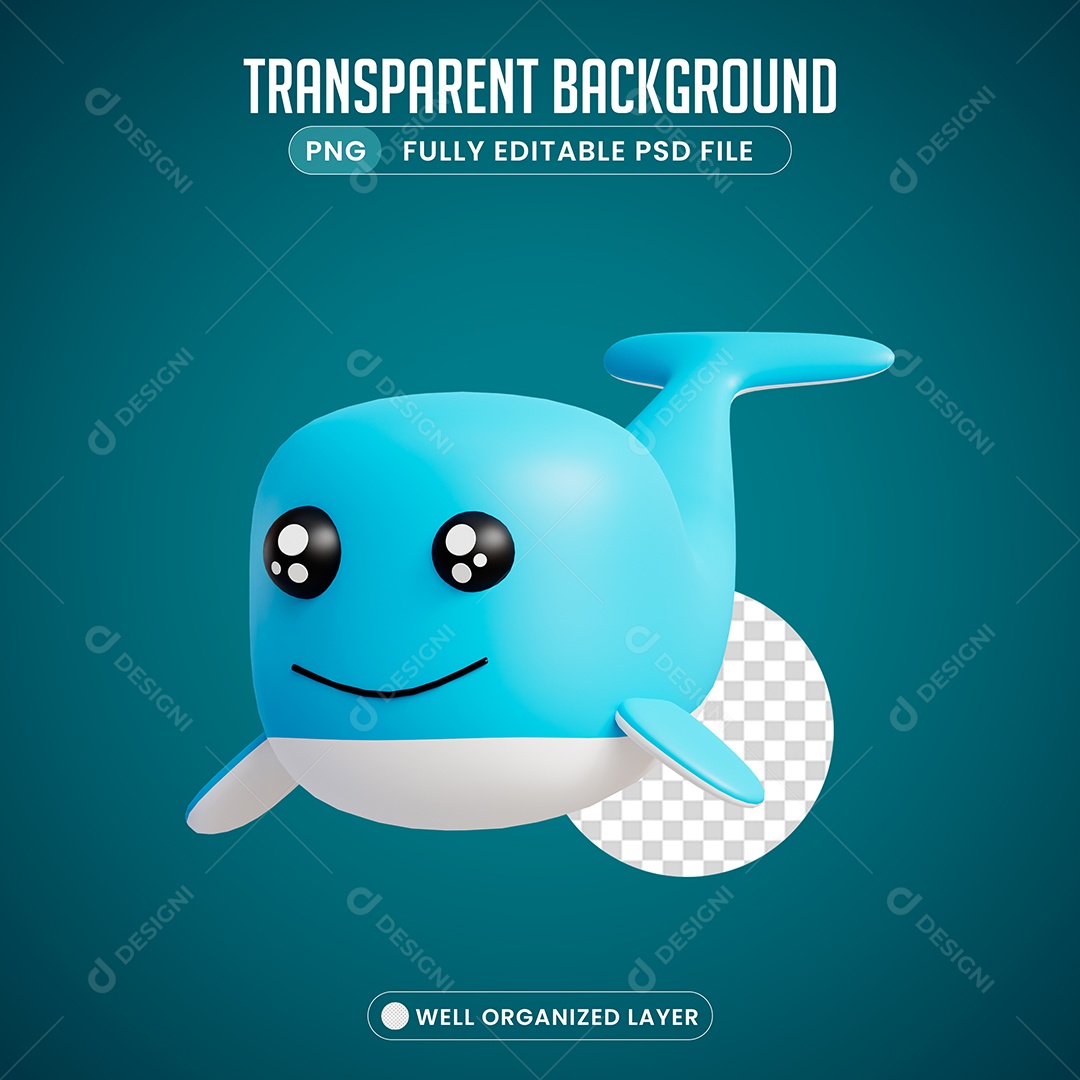 Baleia Azul Elemento 3D Para Composição PSD