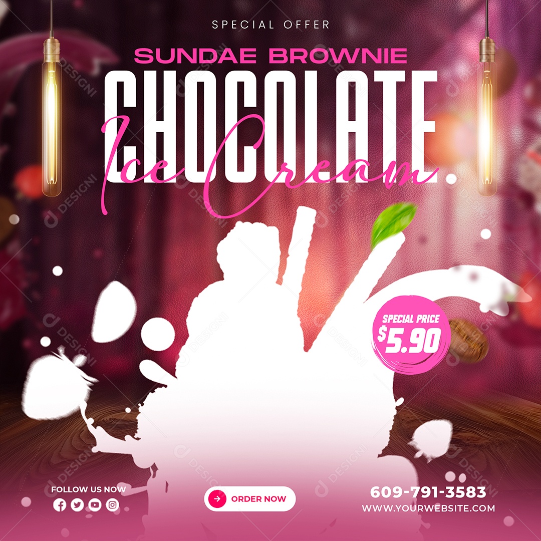Sorveteria Sundae Brownie Chocolate Social Media PSD Editável