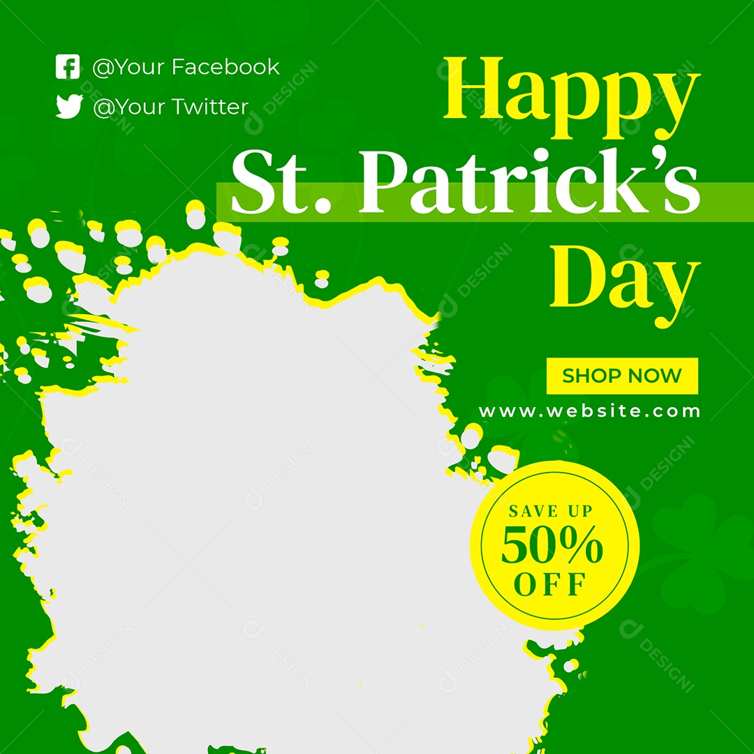Feliz Dia de São Patrício 50% Off Social Media PSD Editável