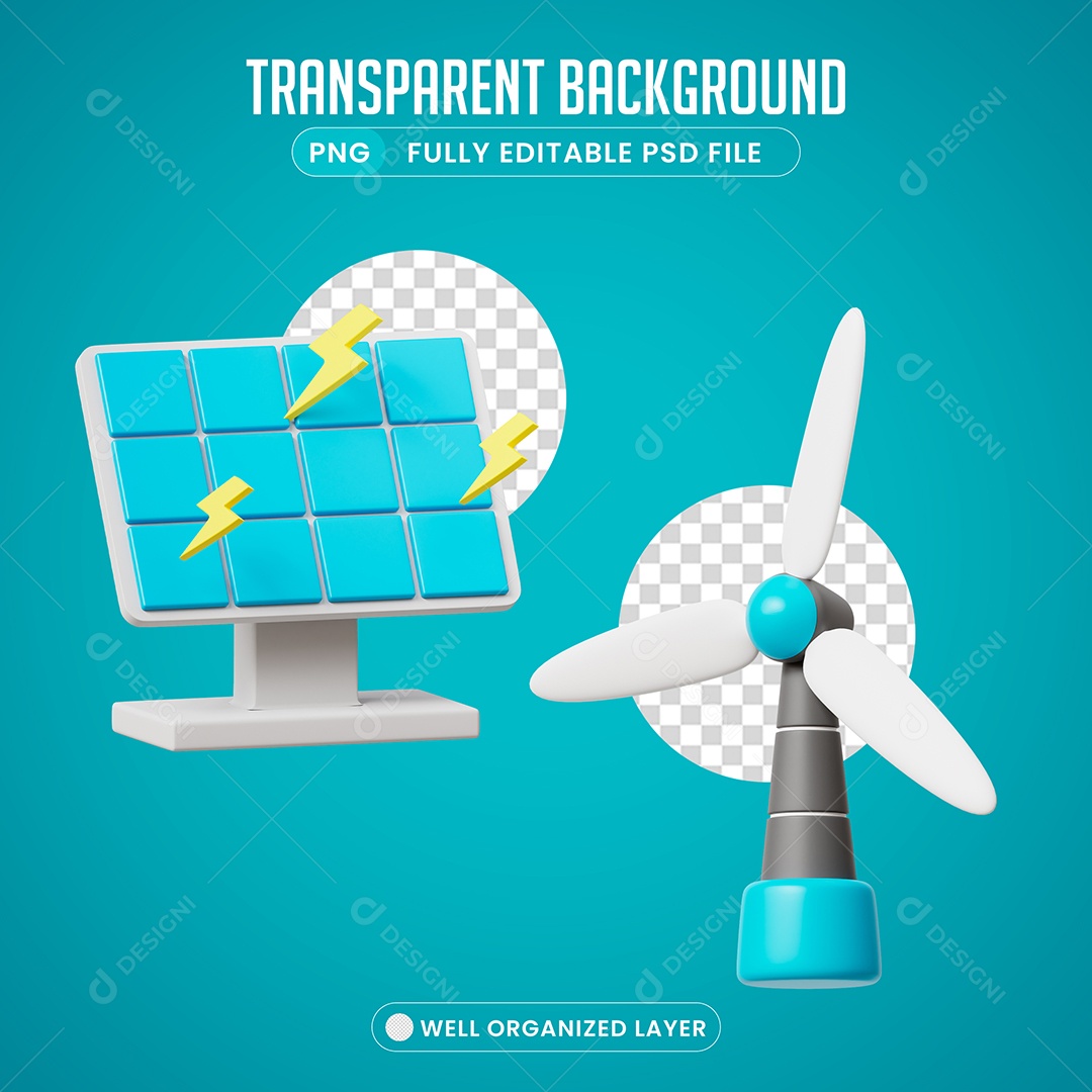 Placa Solar Cata Vento Elemento 3D Para Composição PSD