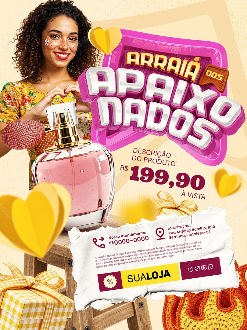 Arraiá dos Apaixonados Encarte Perfume à Vista Social Media PSD Editável