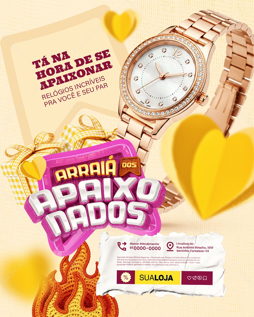 Arraiá dos Apaixonados Relógios Incríveis Social Media PSD Editável