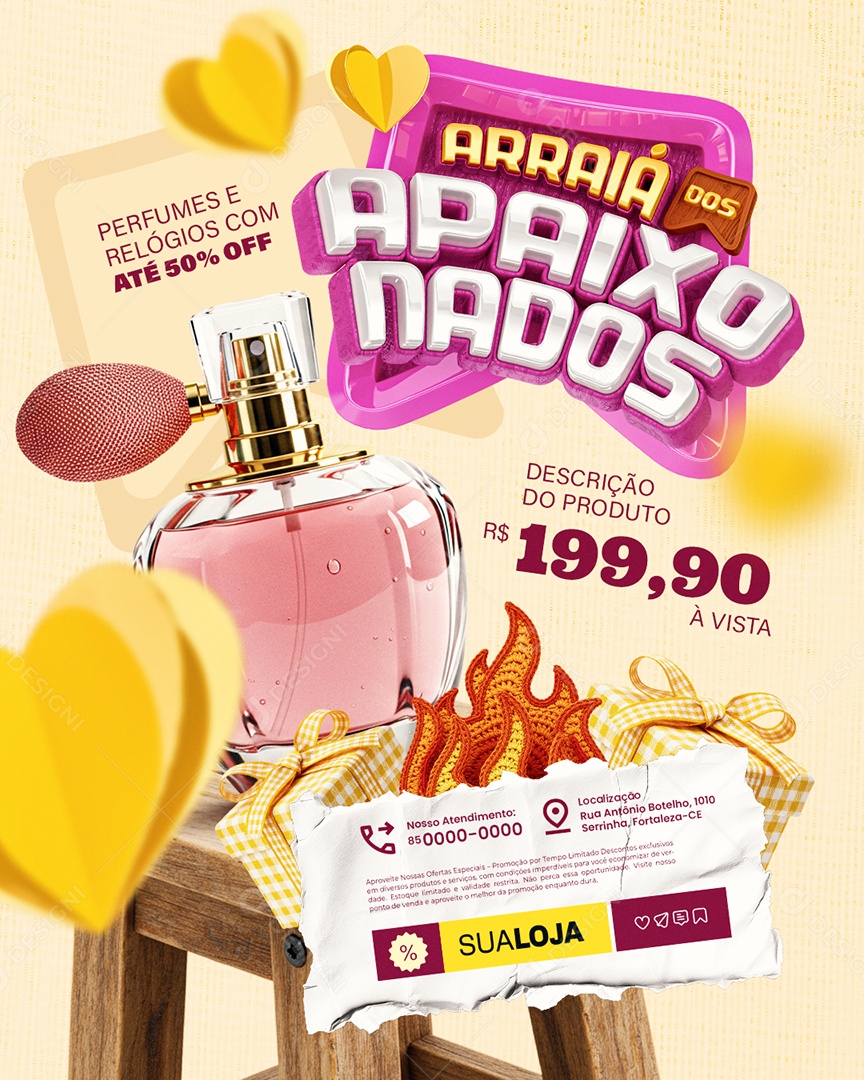 Arraiá dos Apaixonados Perfumes e Relógios Social Media PSD Editável