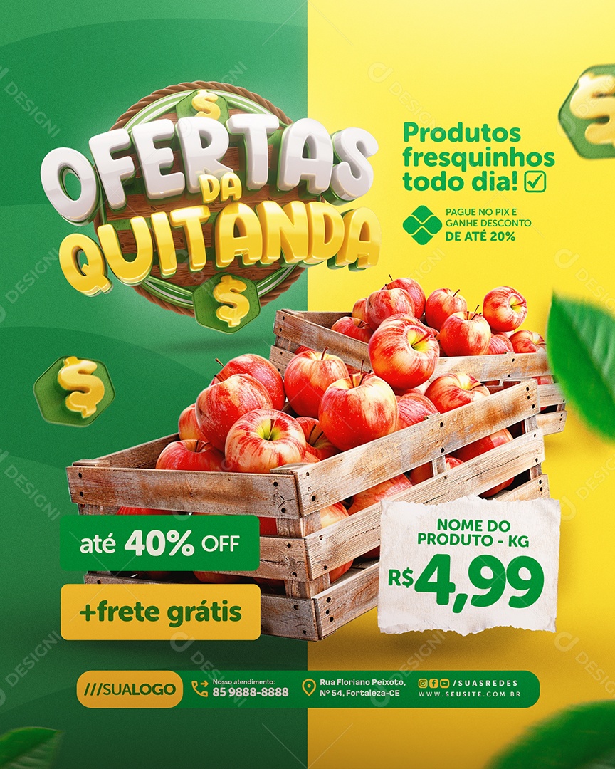 Ofertas da Quitanda Hortifruti Maçã Até 40% Off Social Media PSD Editável