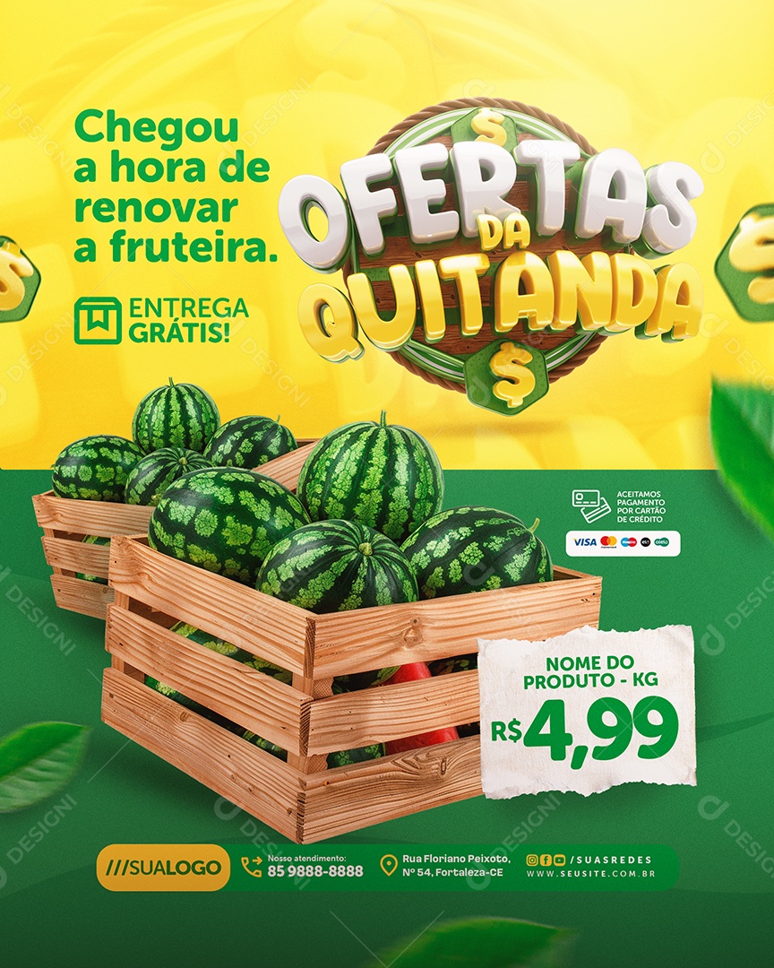 Ofertas da Quitanda Hortifruti Melancia Chegou a Hora de Renovar Social Media PSD Editável