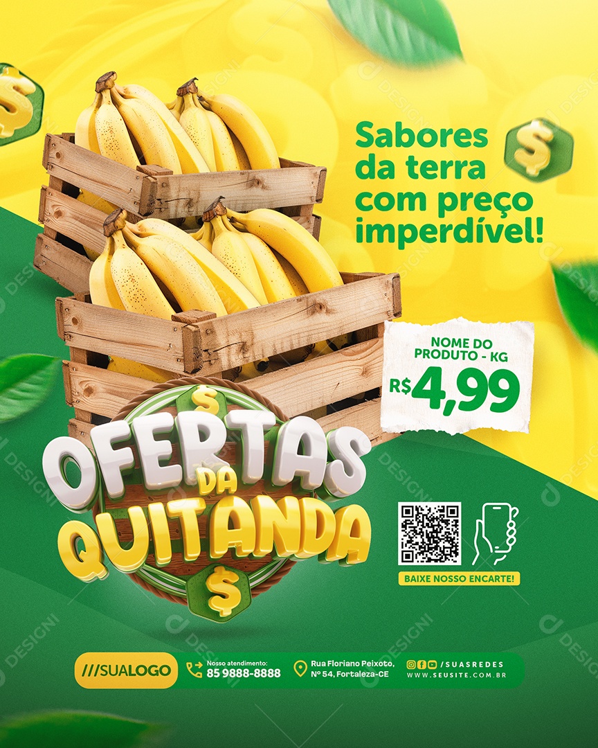 Ofertas da Quitanda Hortifruti Banana Sabores da Terra Social Media PSD Editável