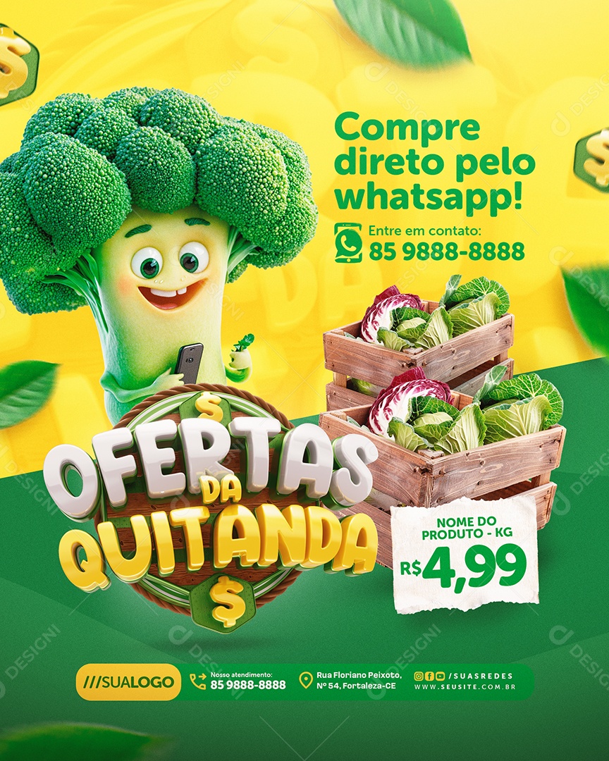 Ofertas da Quitanda Hortifruti Repolhos Compre Direto pelo Whatsapp Social Media PSD Editável