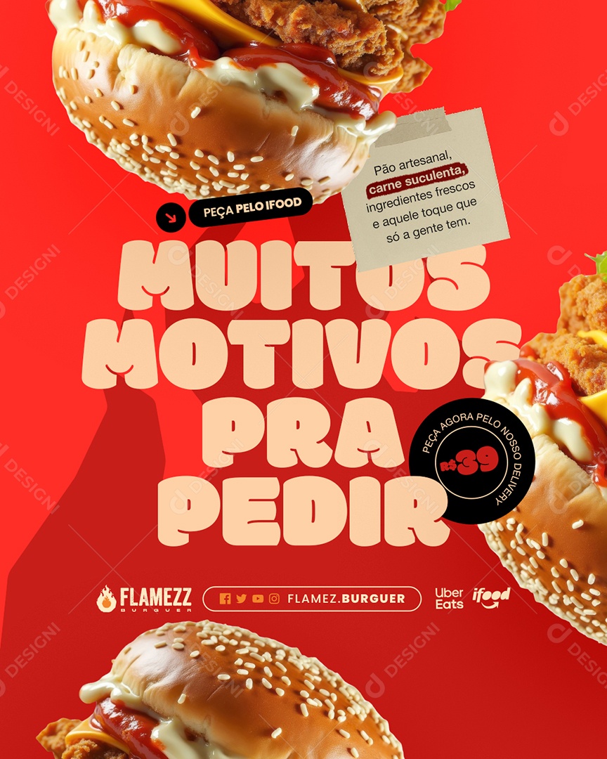 Hamburgueria Muitos Motivos pra Pedir Social Media PSD Editável