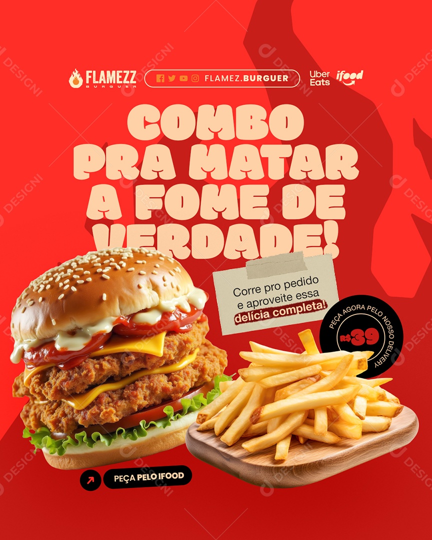 Hamburgueria Combo pra Matar a Fome de Verdade Social Media PSD Editável