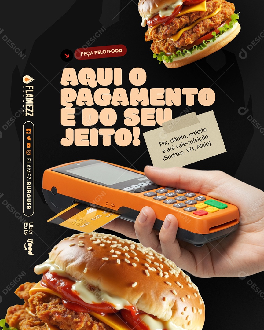 Hamburgueria Aqui o Pagamento é do Seu Jeito Social Media PSD Editável