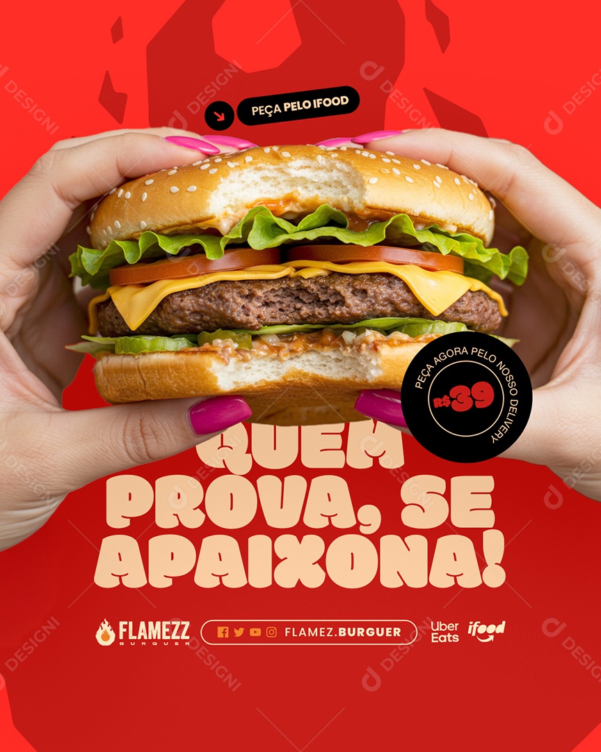 Hamburgueria Quem Prova Se Apaixona Social Media PSD Editável
