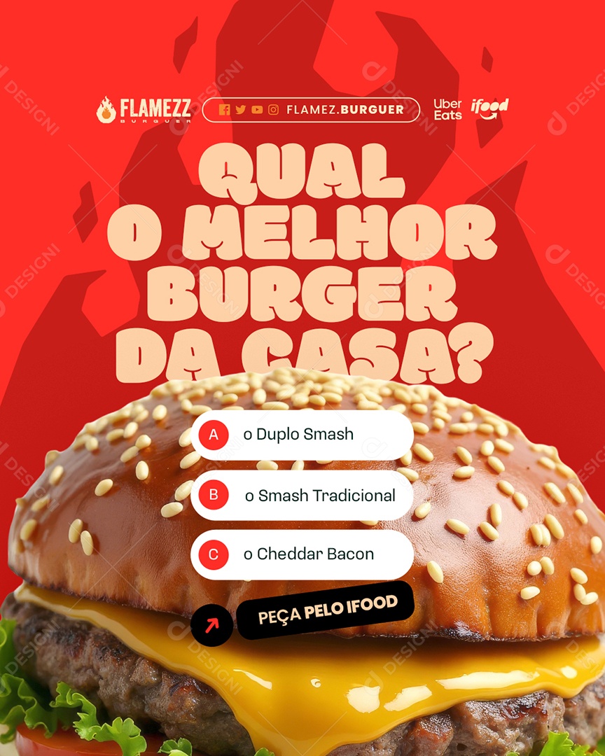 Hamburgueria Qual o Melhor Burger da Casa Social Media PSD Editável