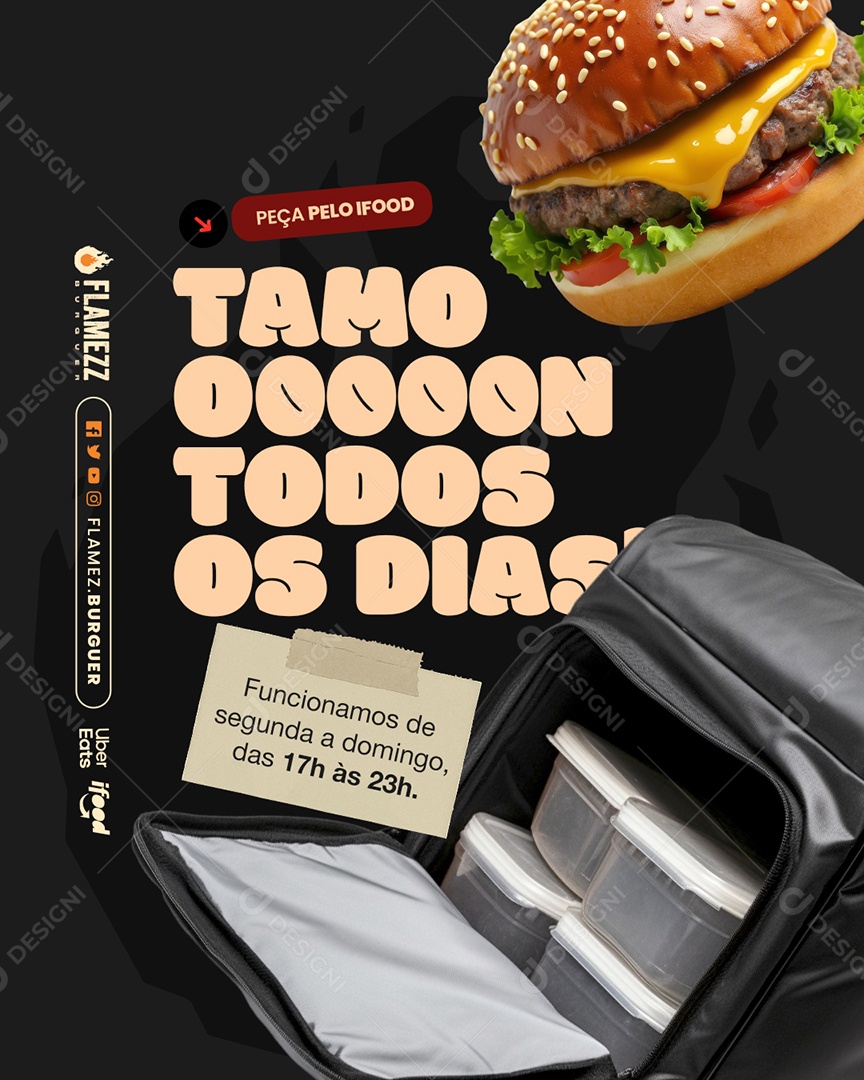 Hamburgueria Peça Pelo Ifood Tamo On Todos os Dias Social Media PSD Editável