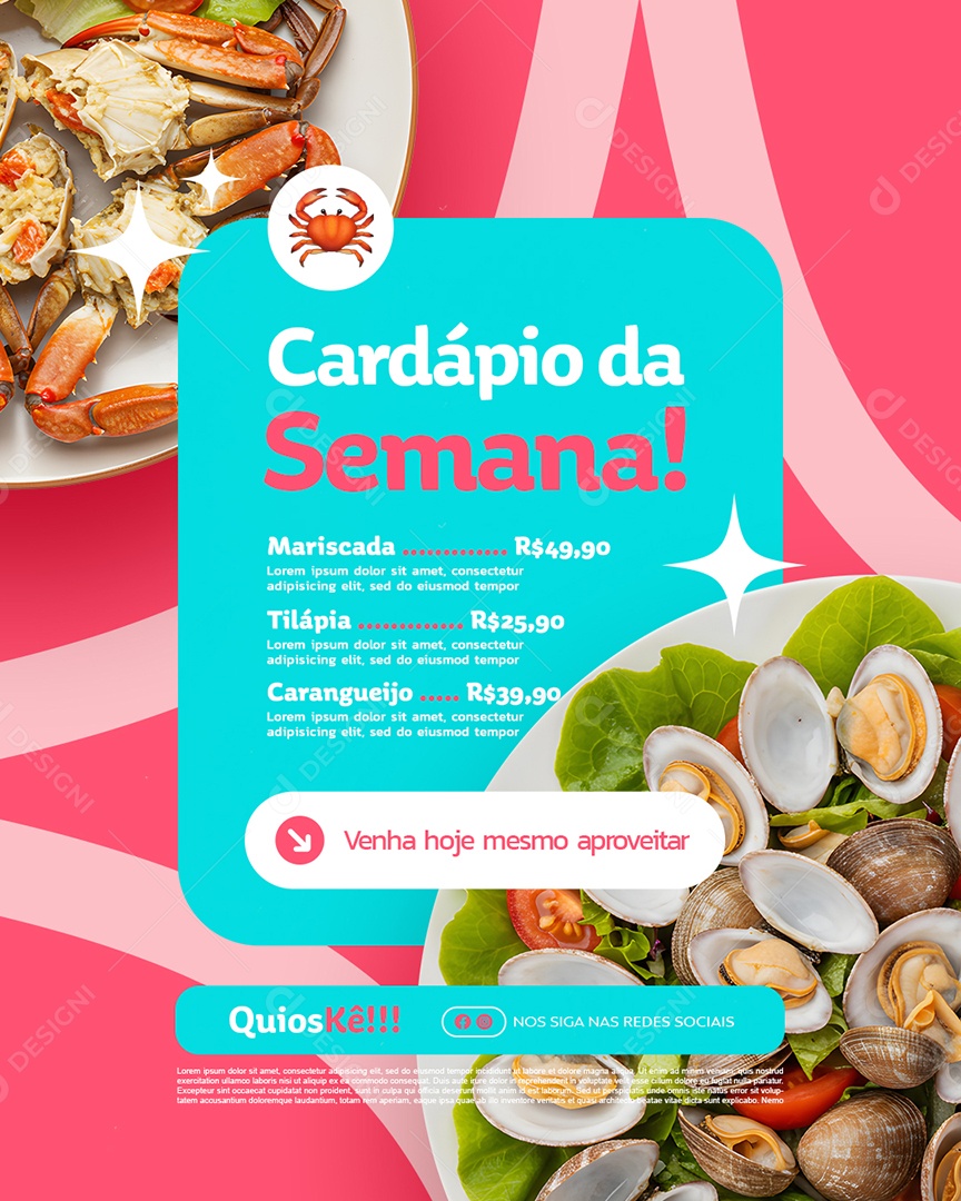 Quiosque Cardápio da Semana Social Media PSD Editável