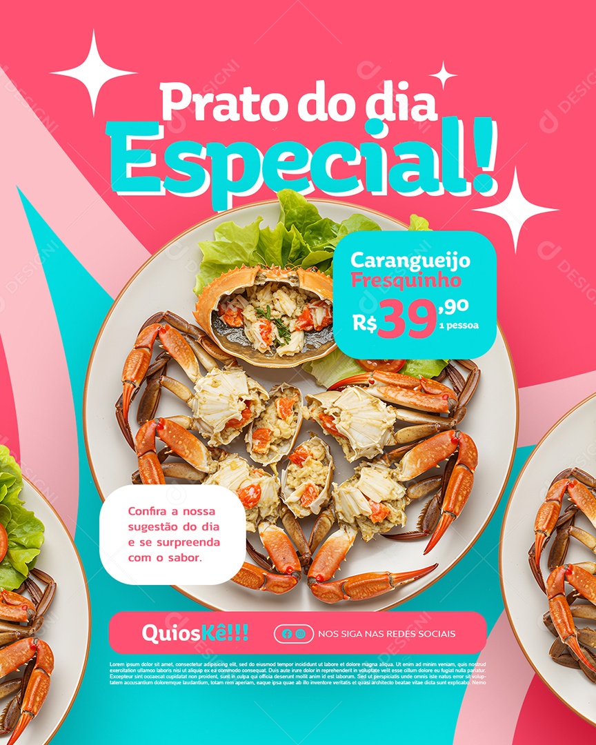 Quiosque Prato do Dia Especial Carangueijo Fresquinho Social Media PSD Editável