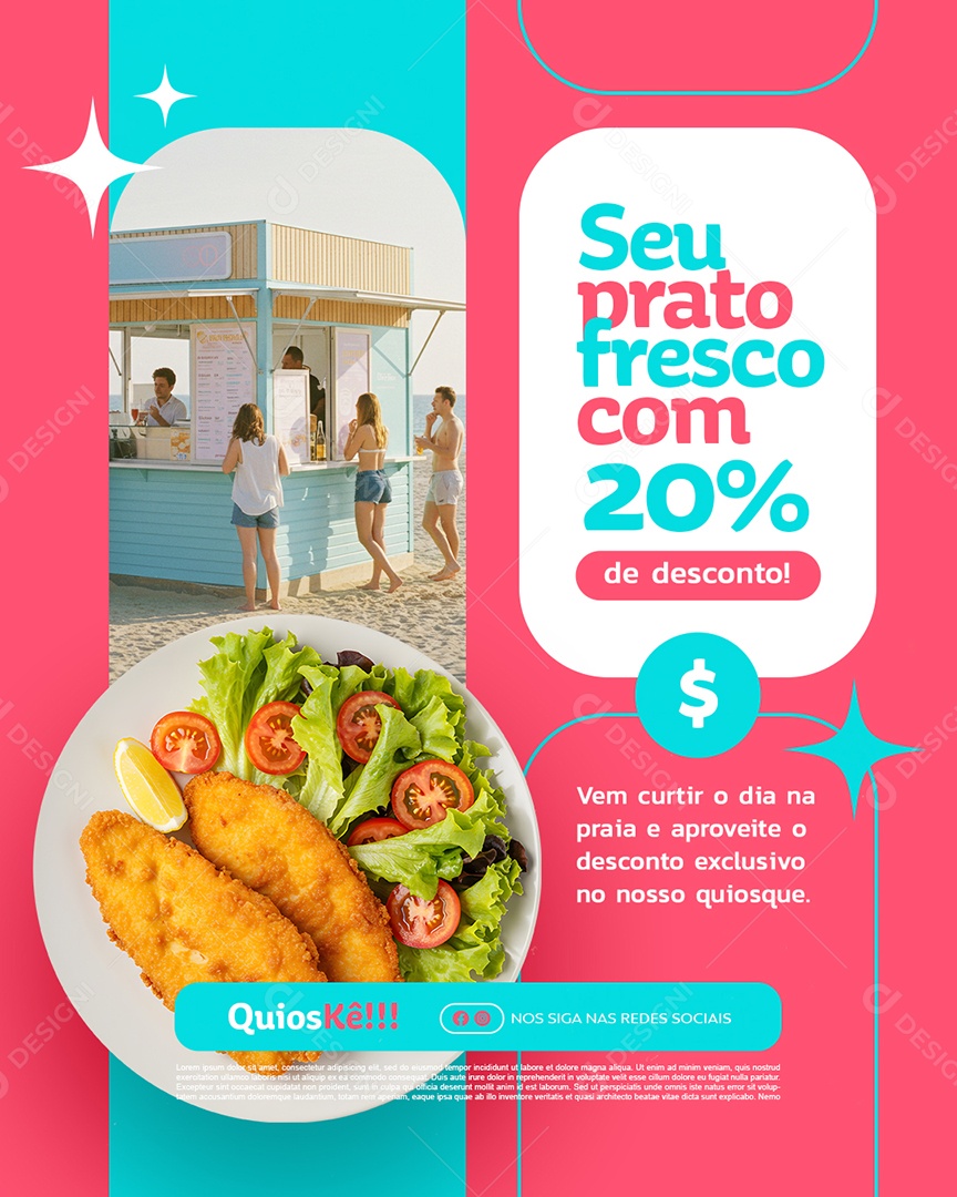 Quiosque Seu Prato Fresco com 20% de Desconto Social Media PSD Editável