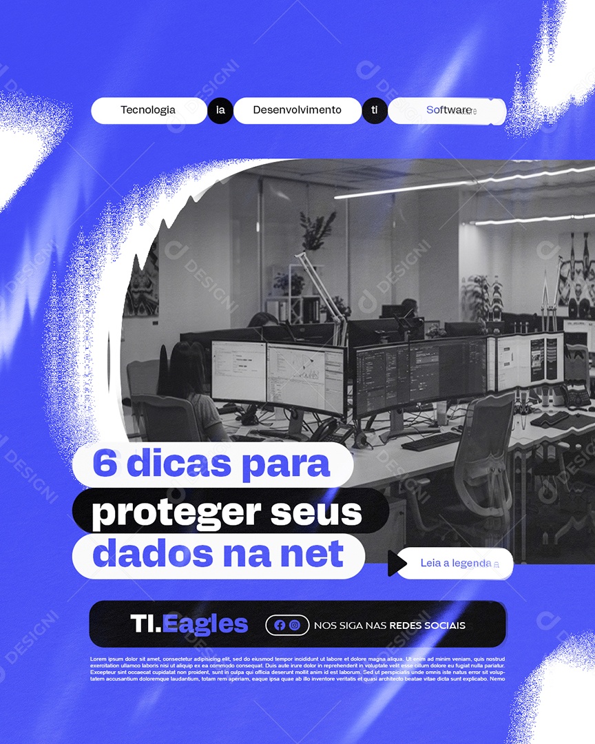 TI Seis Dicas para Proteger seus Dados na Net Social Media PSD Editável