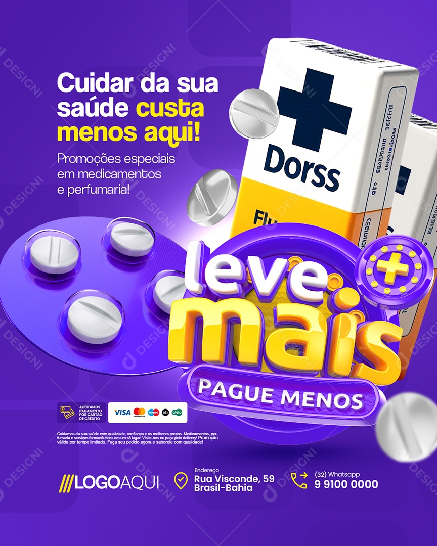 Leve Mais Pague Menos Farmácia Promoções Especiais Social Media PSD Editável
