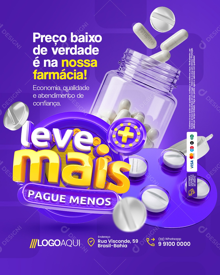 Leve Mais Pague Menos Farmácia Preço Baixo de Verdade Social Media PSD Editável